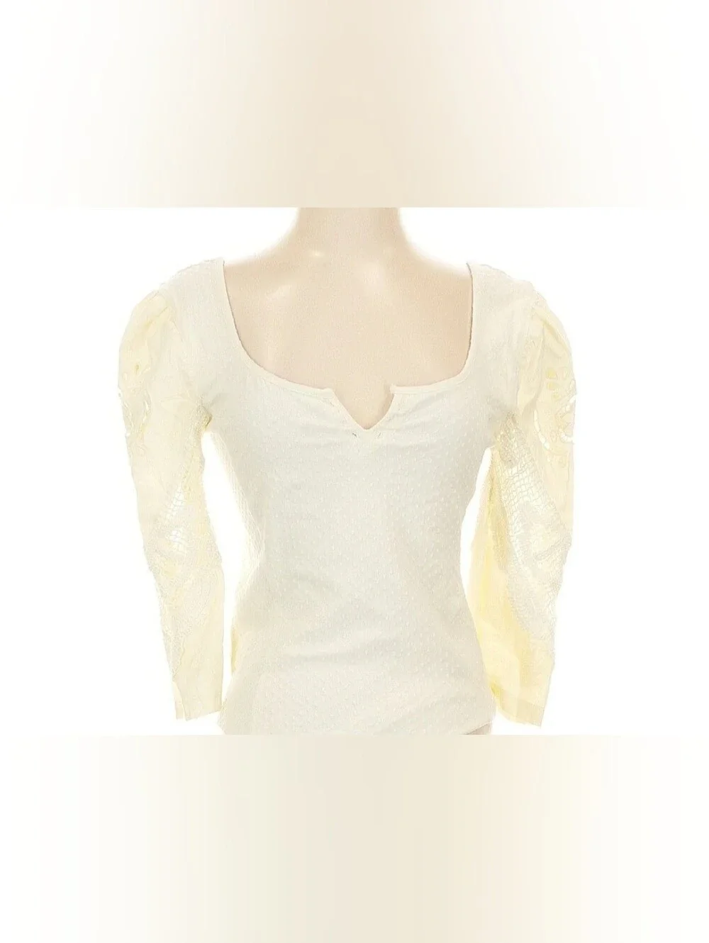 Free People Brunch Date Off-White Top Ith Ivory Eyelet Sleeves